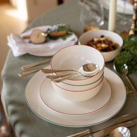 White 14cm Small Bowl with Red Trim