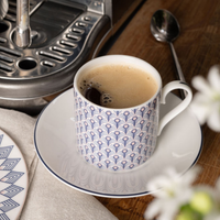Peacock Espresso Cup & Saucer in Blue & Blush Pink