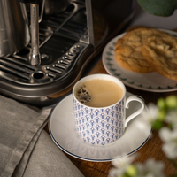 Peacock Espresso Cup & Saucer in Blue & Blush Pink