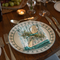 Peacock Linen Napkin Set in Teal & Blush Pink