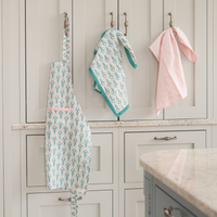 Peacock Linen Tea Towel Set in Teal & Blush Pink