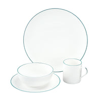 White Dinner Plate with Teal Trim