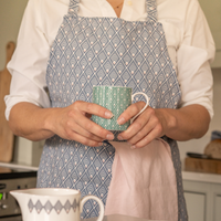 Gatsby Linen Apron in Blue & Blush Pink