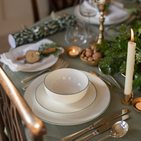 White Dinner Plate with Teal Trim