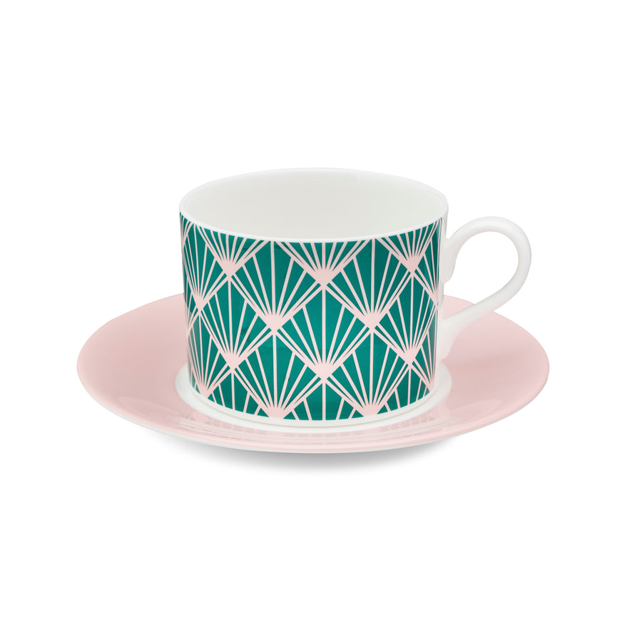 Zighy II Cup and Saucer in Teal and Blush [Blush Saucer]