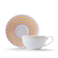 Wave Cup & Saucer in Pink & Yellow