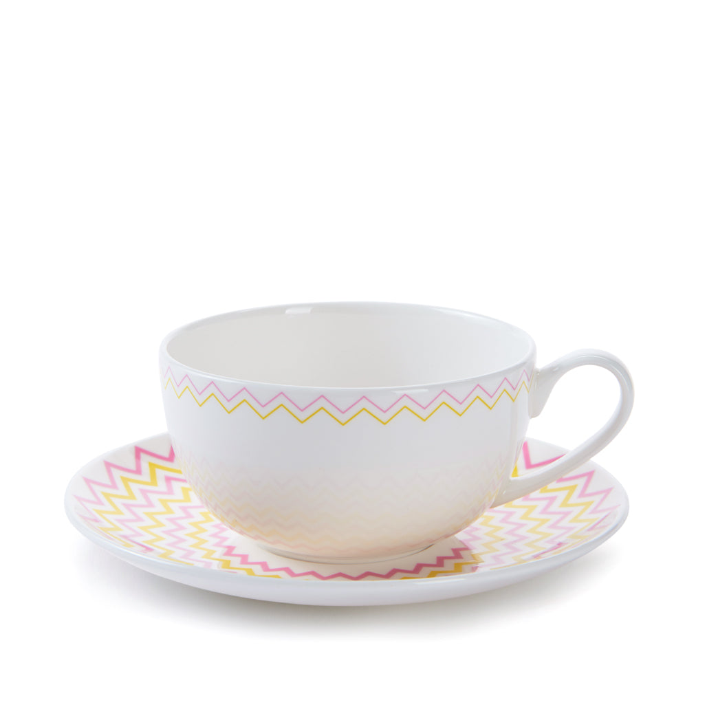 Wave Cup & Saucer in Pink & Yellow