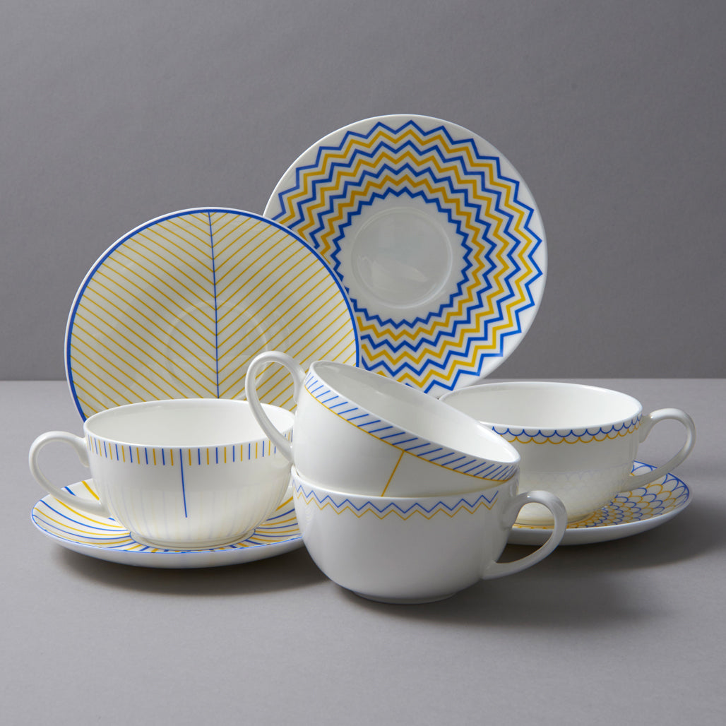 Burst Cup & Saucer in Yellow & Blue