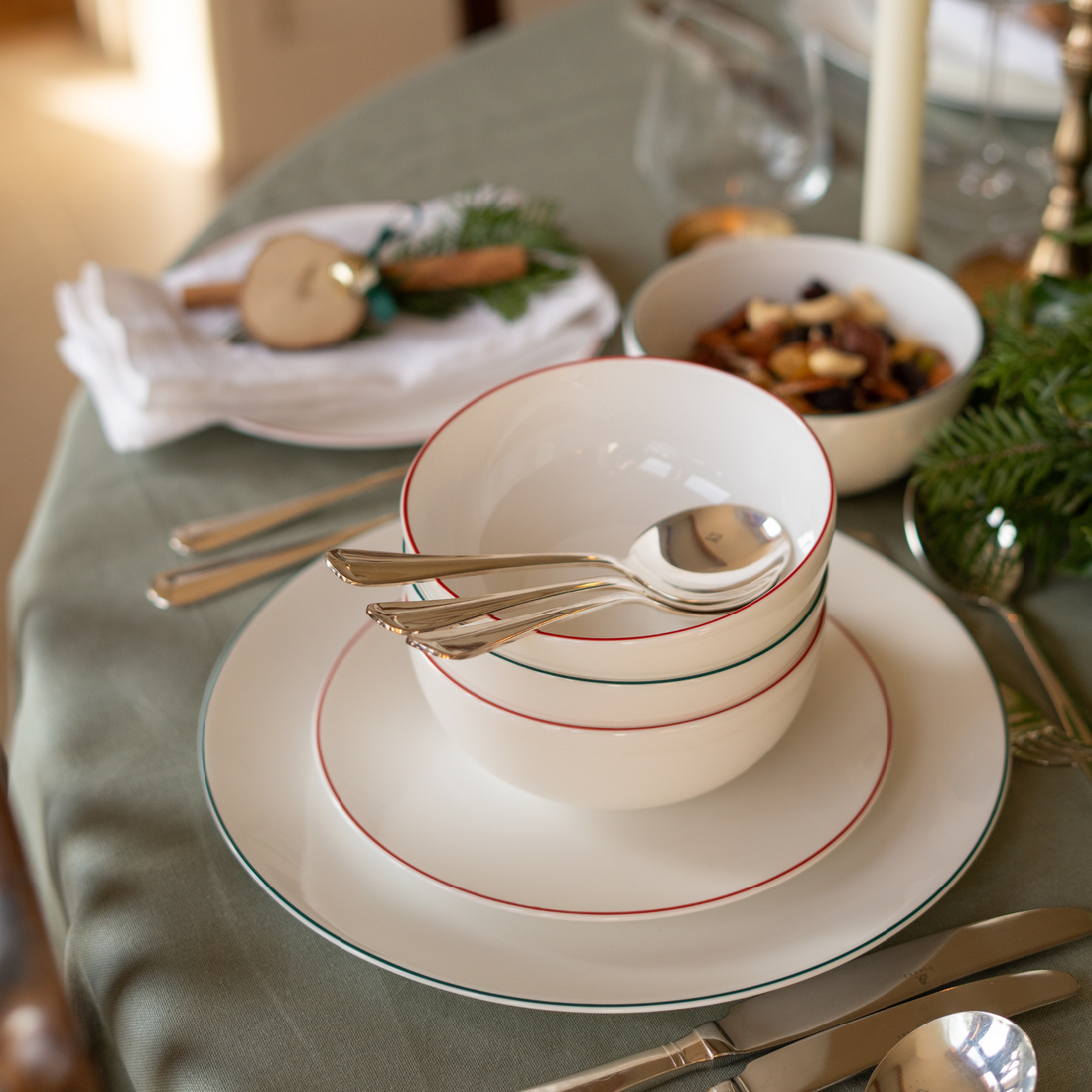 White 14cm Small Bowl with Red Trim