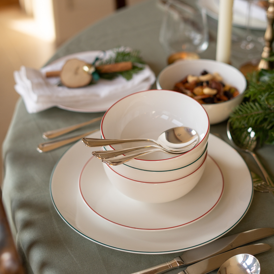 White 14cm Small Bowl with Red Trim