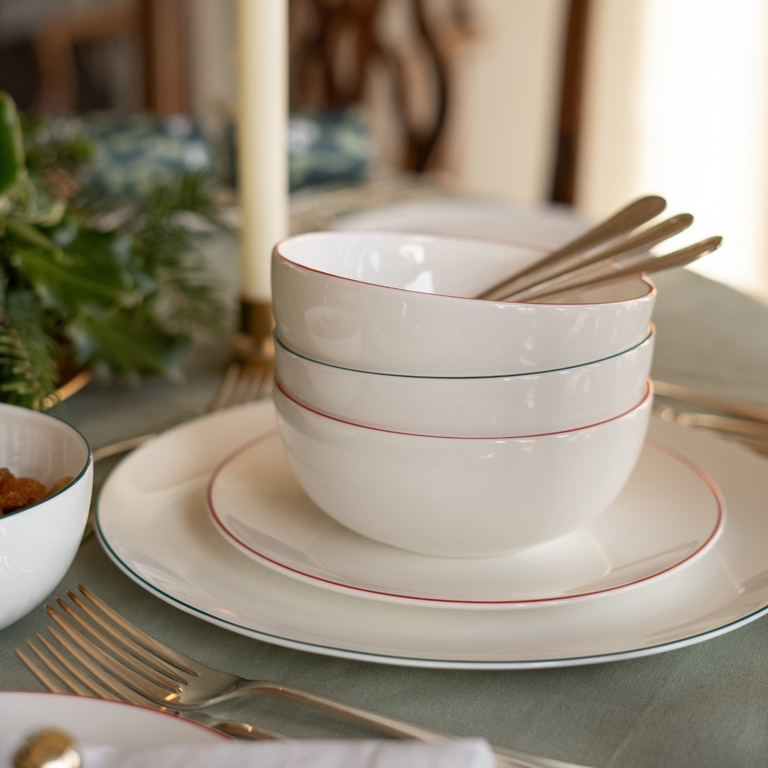 White 14cm Small Bowl with Teal Trim