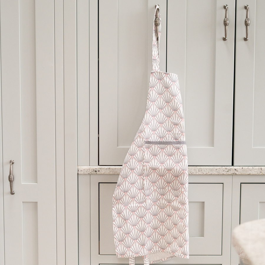Zighy Linen Apron in Grey & Blush Pink