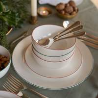 White Dinner Plate with Teal Trim