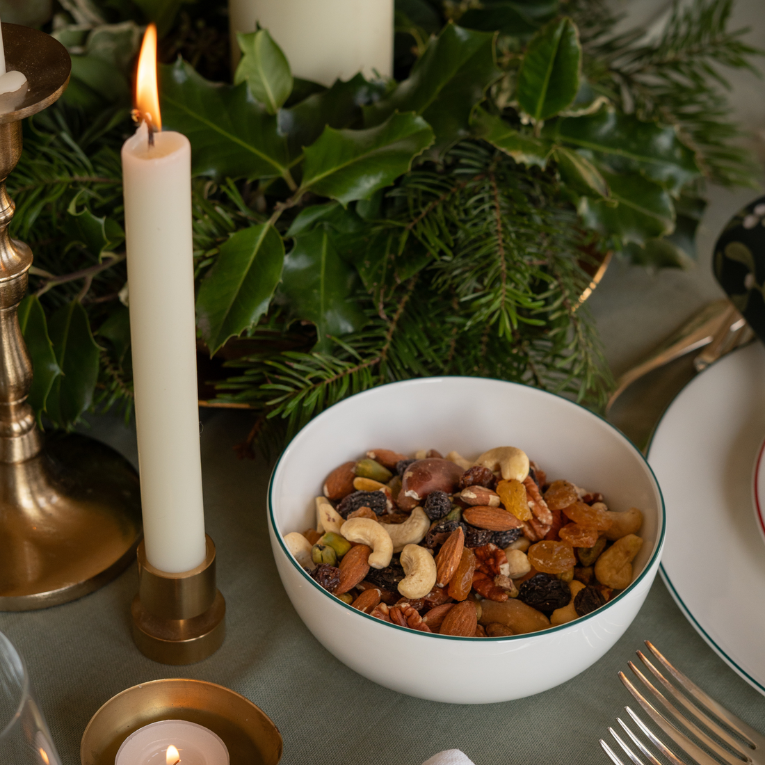 White 14cm Small Bowl with Teal Trim