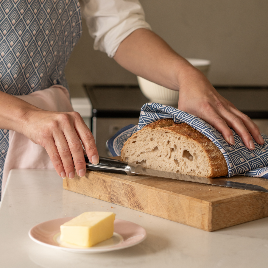 Gatsby Linen Tea Towel Set in Blue & Blush Pink
