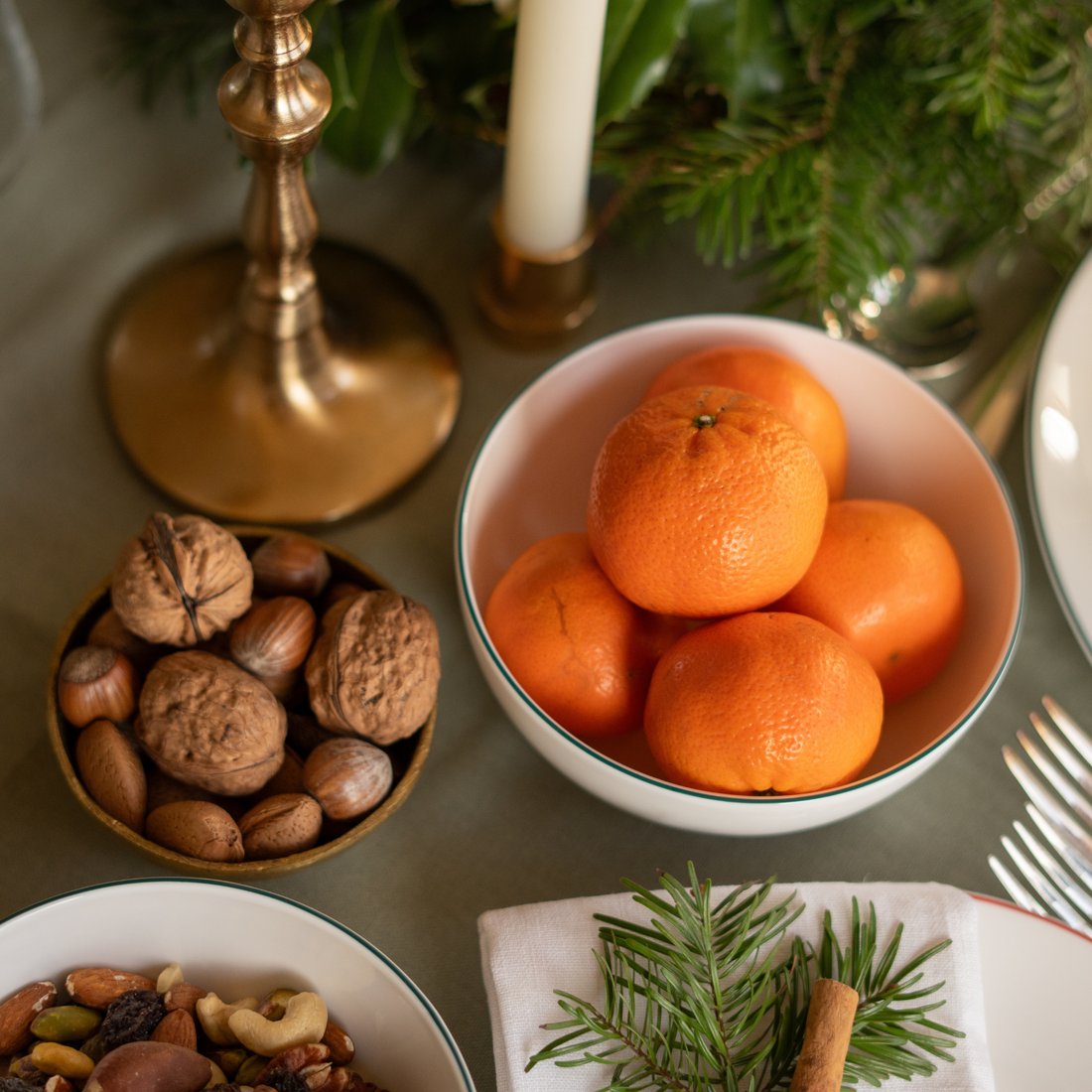 White 14cm Small Bowl with Teal Trim