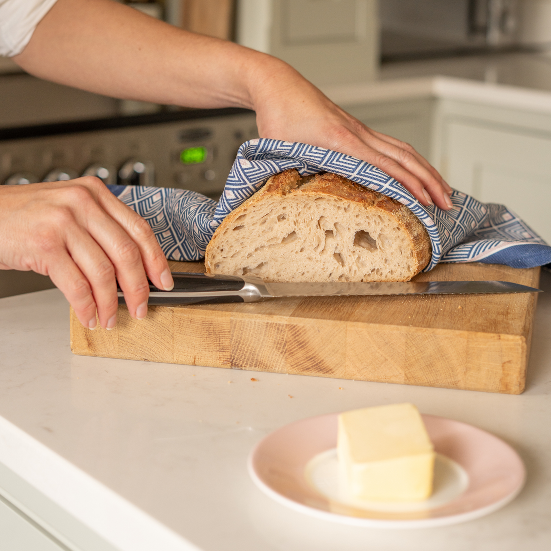 Gatsby Linen Tea Towel Set in Blue & Blush Pink
