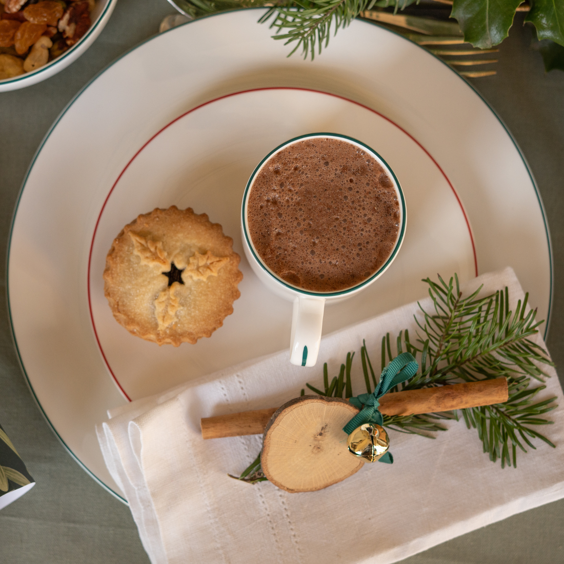 White Dinner Plate with Teal Trim