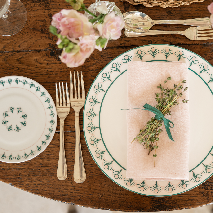 Peacock Linen Napkin Set in Teal & Blush Pink