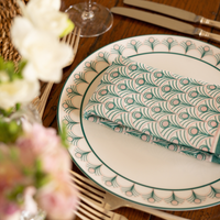 Peacock Linen Napkin Set in Teal & Blush Pink