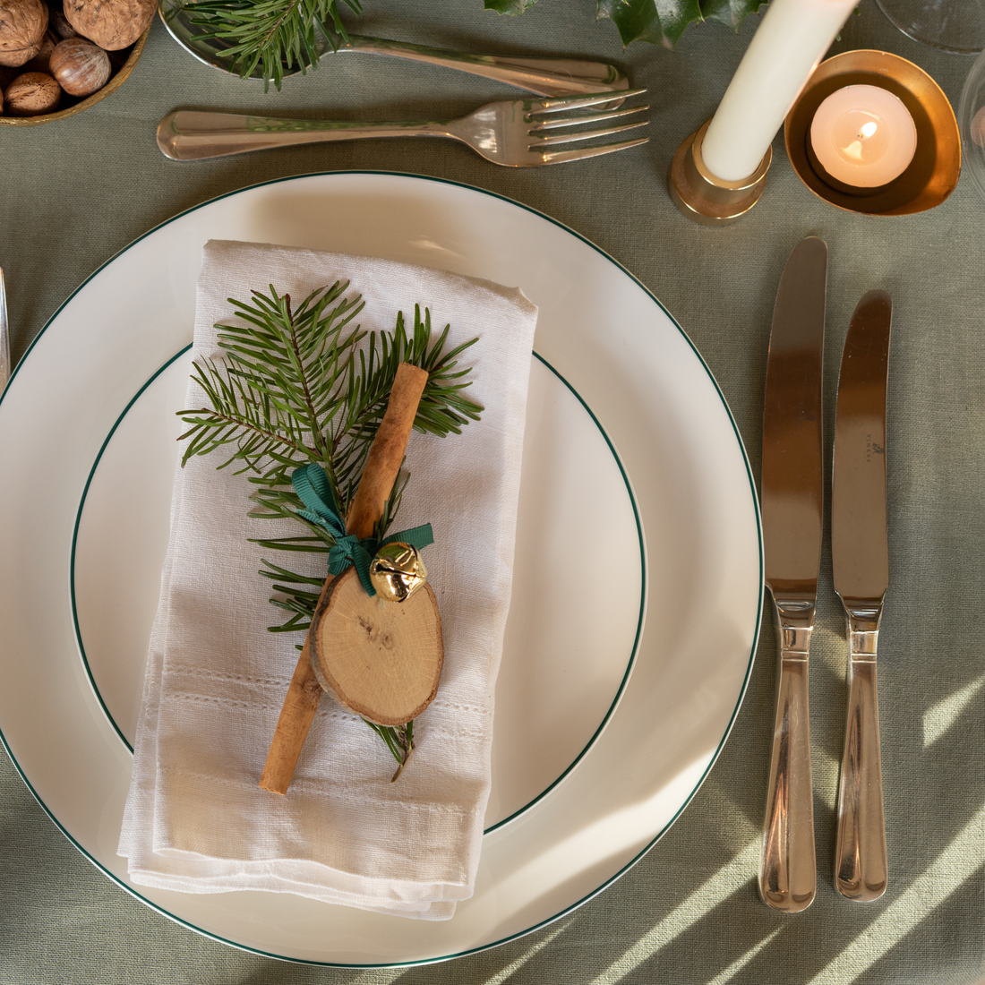 White Dinner Plate with Teal Trim