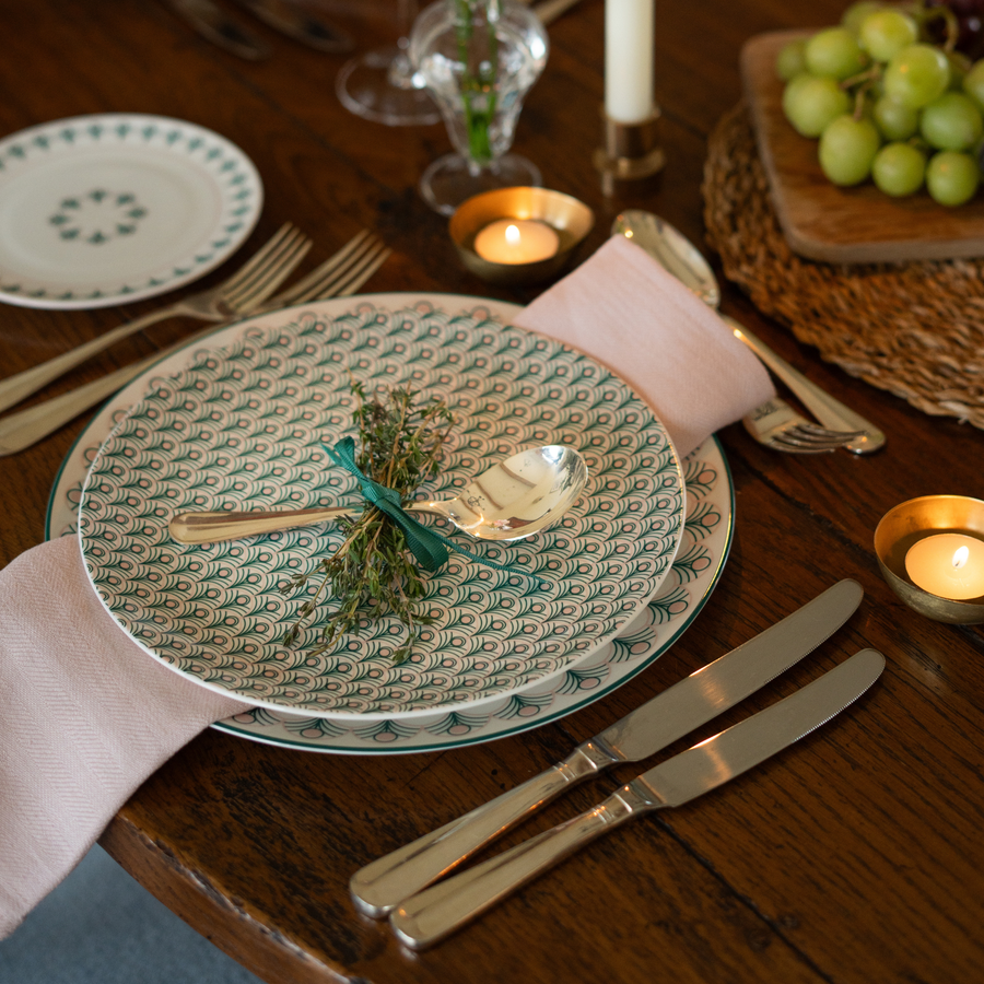 Peacock Linen Napkin Set in Teal & Blush Pink