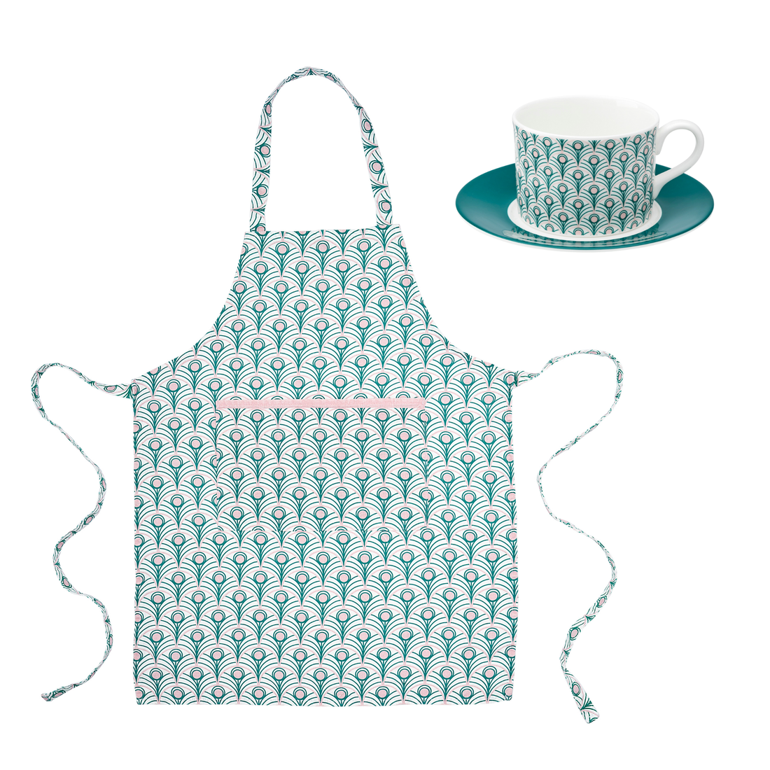 Peacock Linen Apron & Tea Cup Gift Set