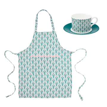Peacock Linen Apron & Tea Cup Gift Set