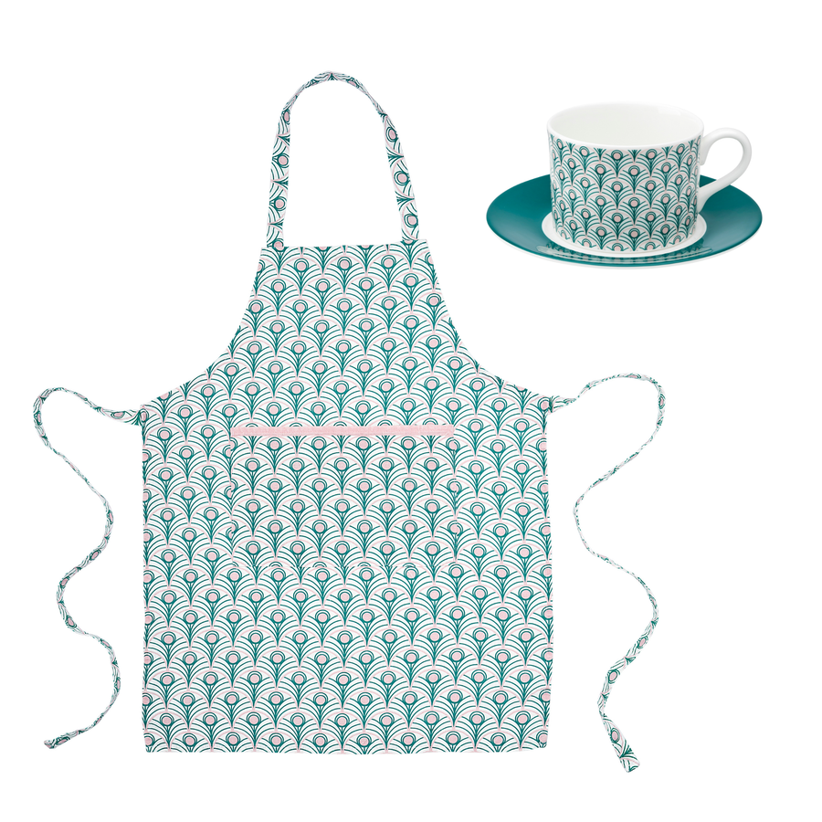 Peacock Linen Apron & Tea Cup Gift Set