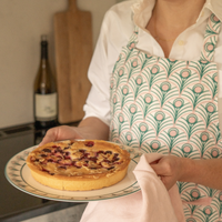 Peacock Linen Apron in Teal & Blush Pink