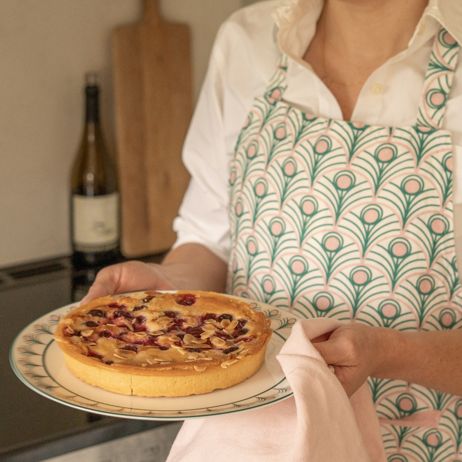 Peacock Linen Apron in Teal & Blush Pink