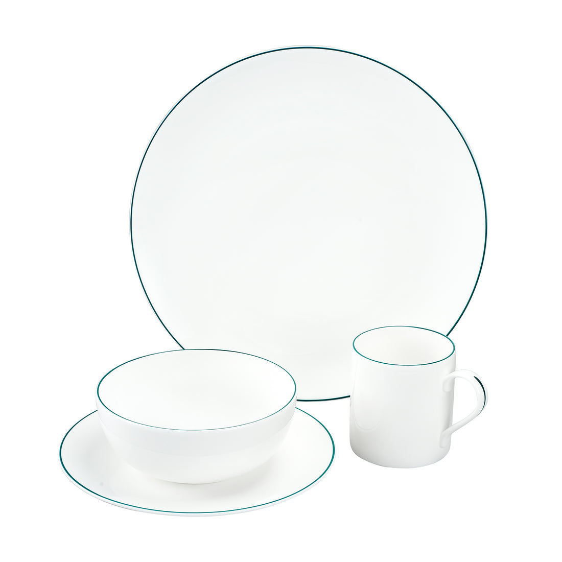 White Dinner Plate with Teal Trim