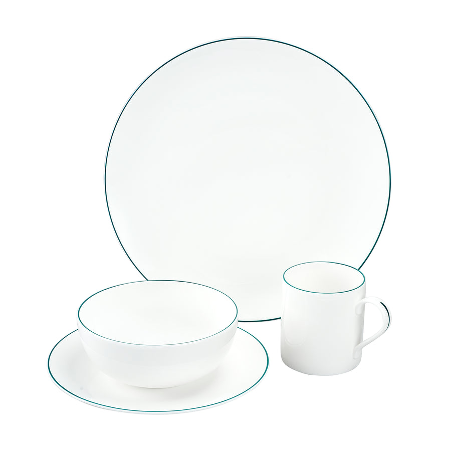 White Dinner Plate with Teal Trim