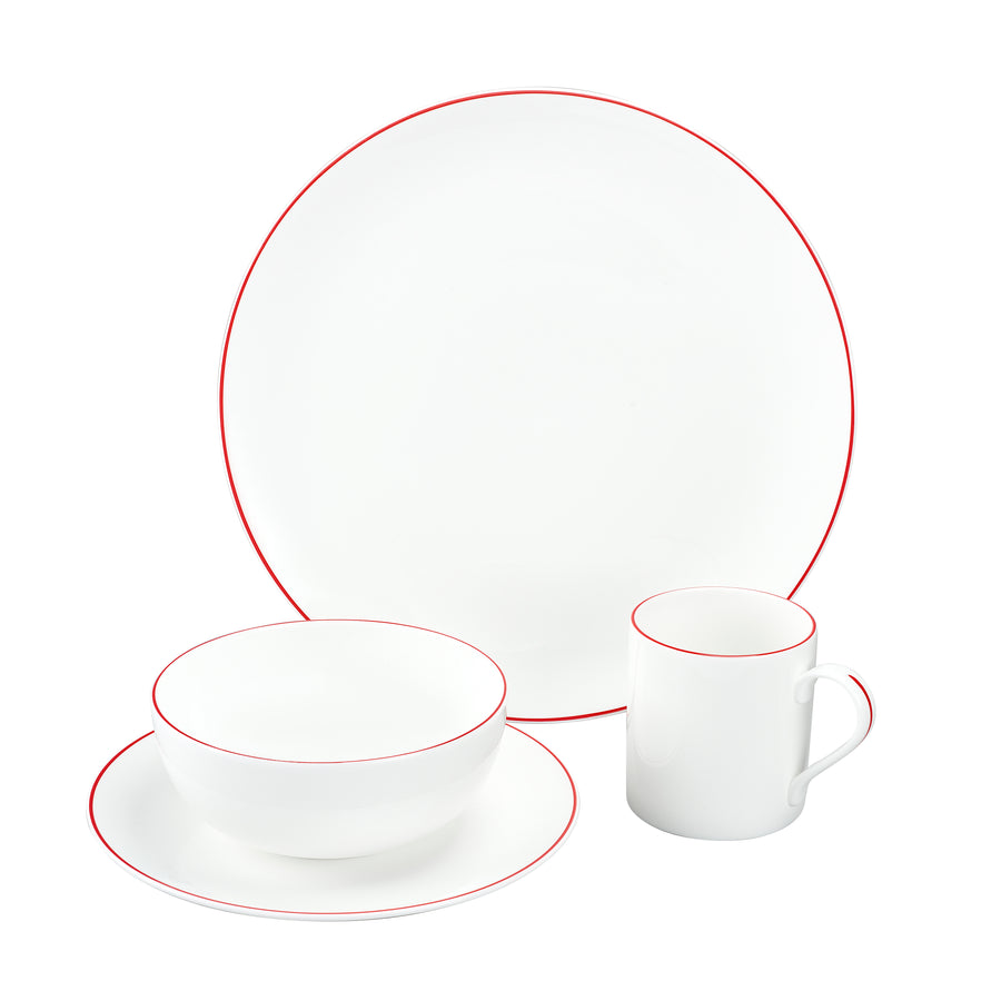 White Dinner Plate with Red Trim