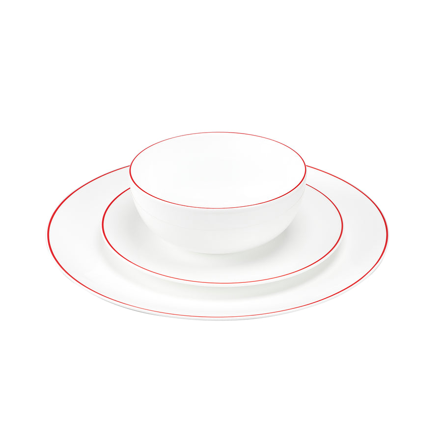 White Dinner Plate with Red Trim