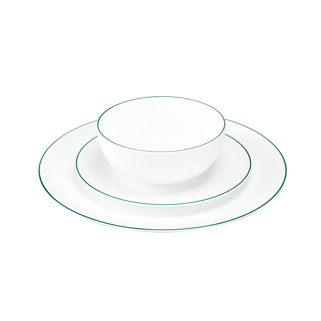 White Dinner Plate with Teal Trim