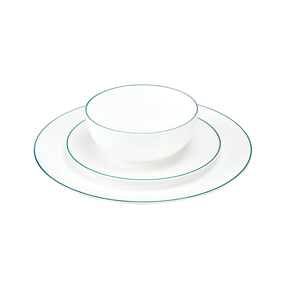 White Dinner Plate with Teal Trim