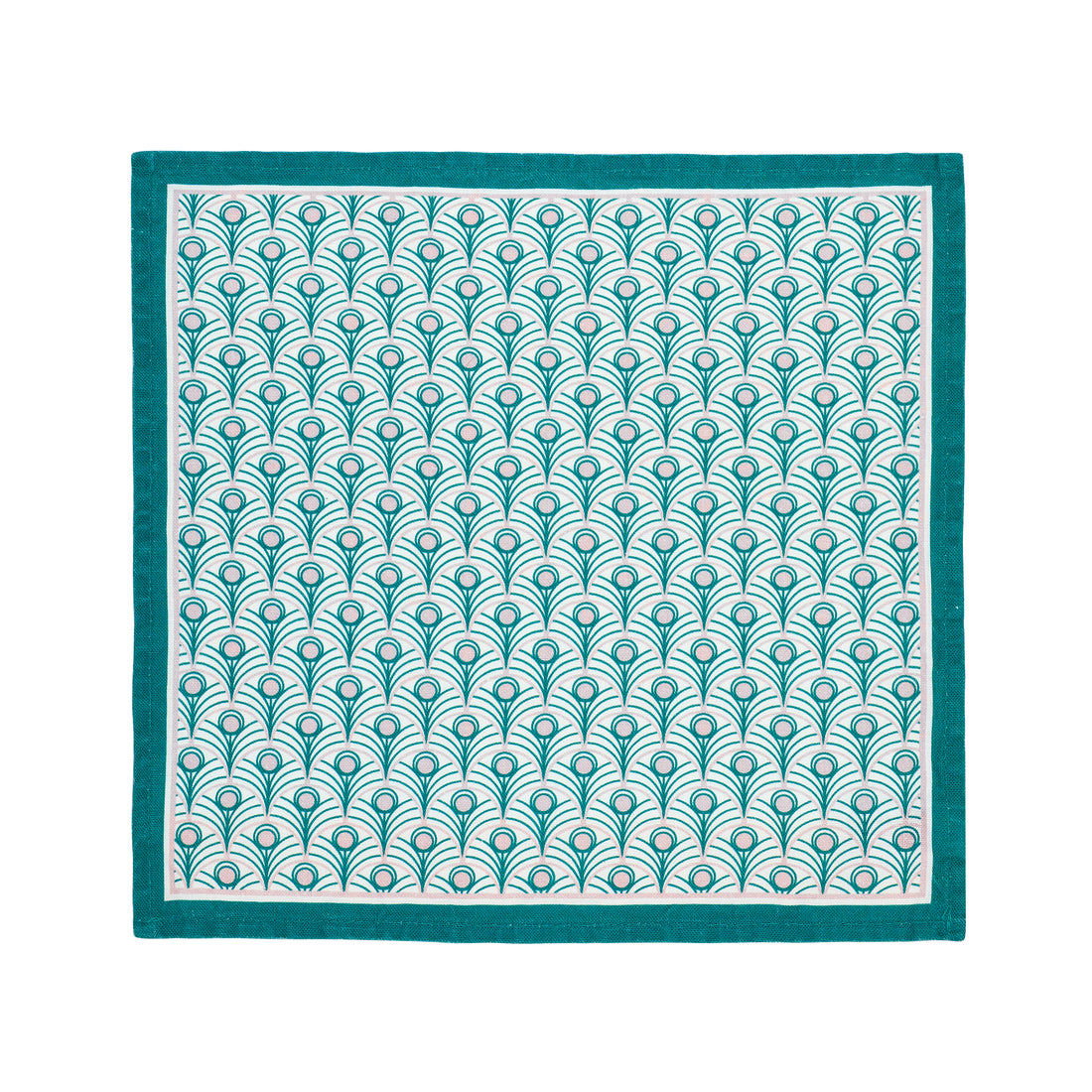 Peacock Linen Napkin Set in Teal & Blush Pink