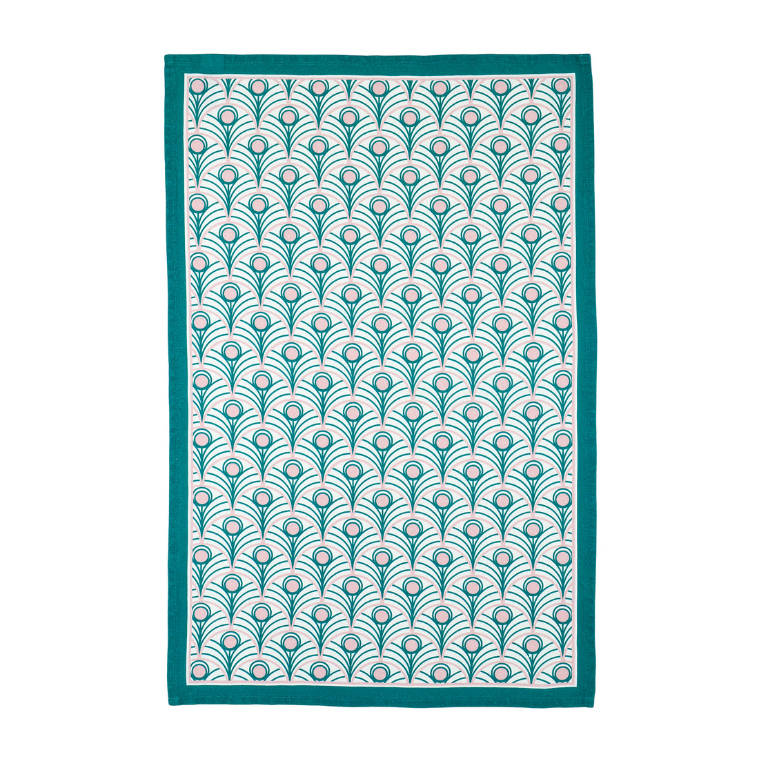 Peacock Linen Tea Towel Set in Teal & Blush Pink