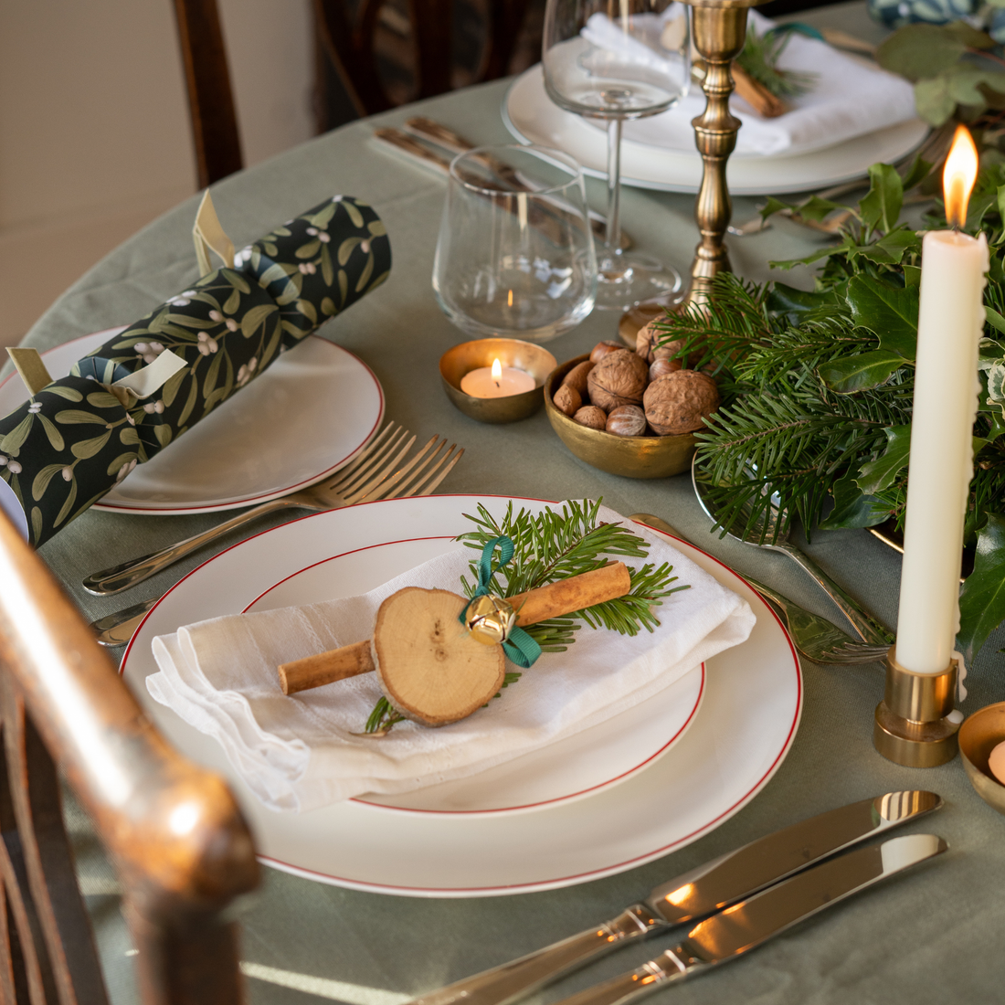 White Dinner Plate with Red Trim