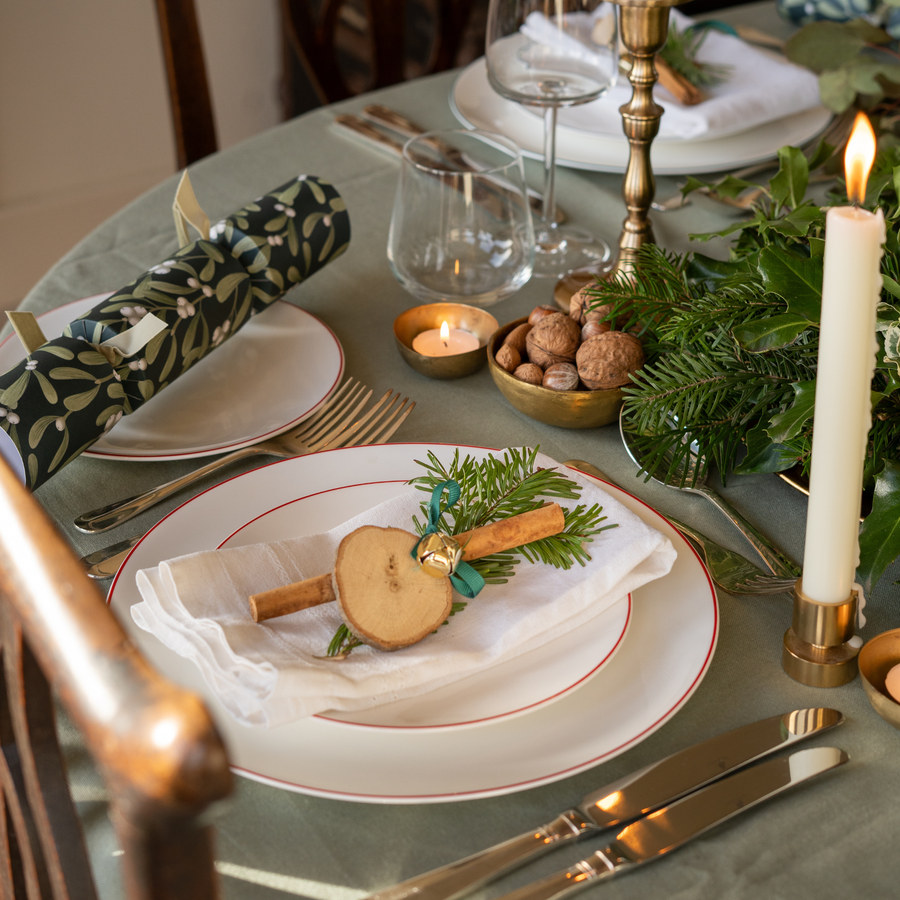 White Dinner Plate with Red Trim