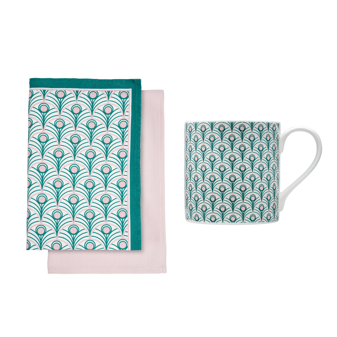 Peacock Linen Tea Towel & Mug Gift Set