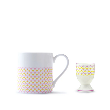 Ripple Mug & Egg Cup Gift Set in Pink & Yellow