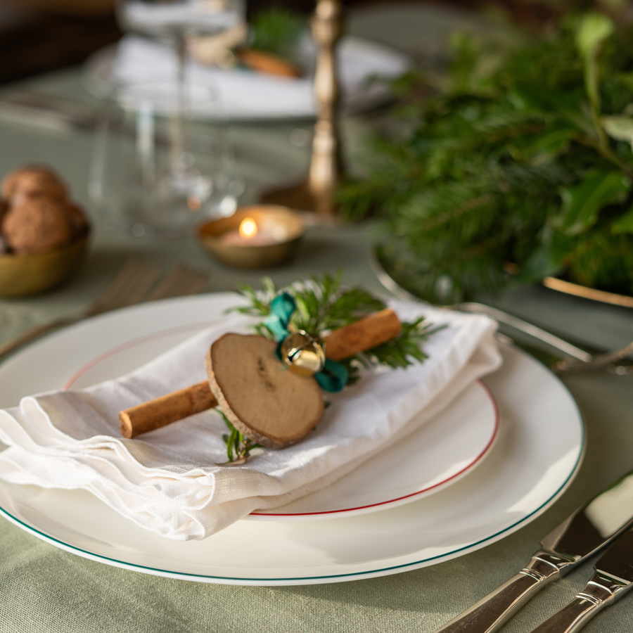 White Dinner Plate with Teal Trim
