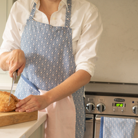 Gatsby Linen Apron in Blue & Blush Pink