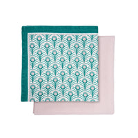 Peacock Linen Napkin Set in Teal & Blush Pink