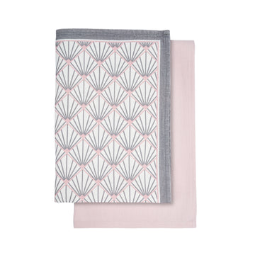 Zighy Linen Tea Towel Set in Grey & Blush Pink