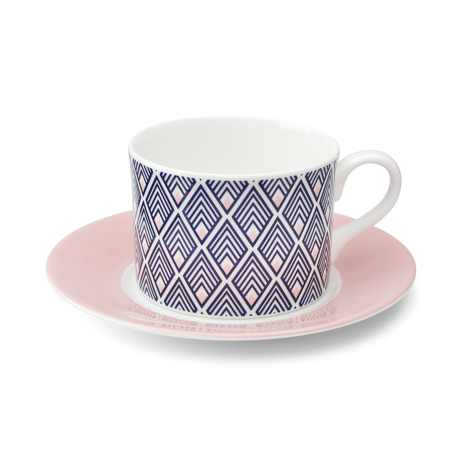 Gatsby Cup & Saucer in Blue & Blush Pink [Blush Saucer]