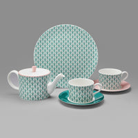 Peacock Teaplate in Teal and Blush