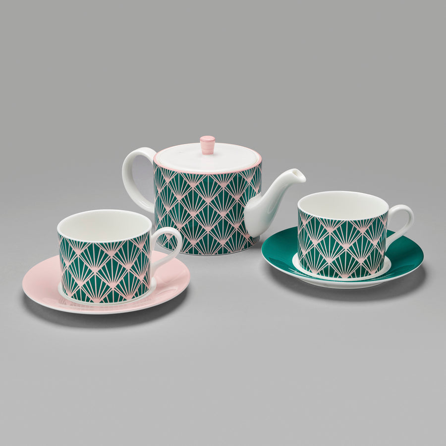 Zighy II Cup and Saucer in Teal and Blush [Teal Saucer]
